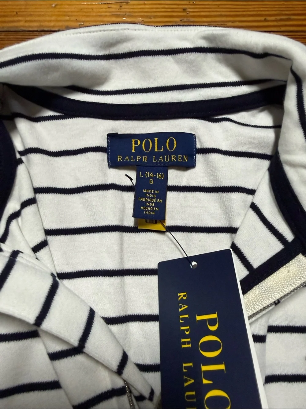 Ralph Lauren White & Black Striped Quarter Zip Pullover NWT Large 14/16